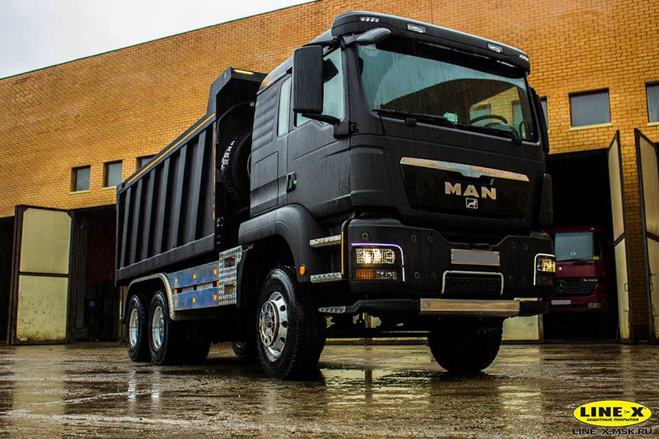 Защита самосвала MAN полимерным покрытием Line-x