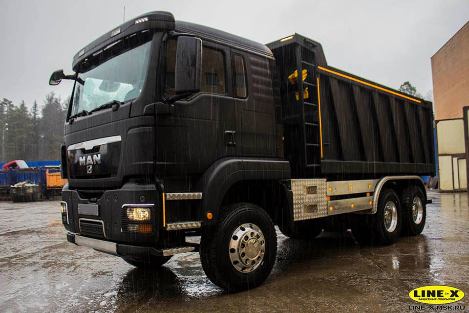 Защита самосвала MAN полимерным покрытием Line-x