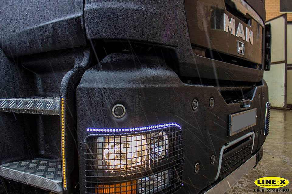 Защита самосвала MAN полимерным покрытием Line-x